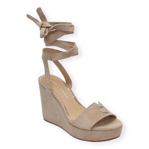 Etienne Aigner Destry Wedge Sandals Size 11 Sand Dune Suede Ankle Ties Ballerina